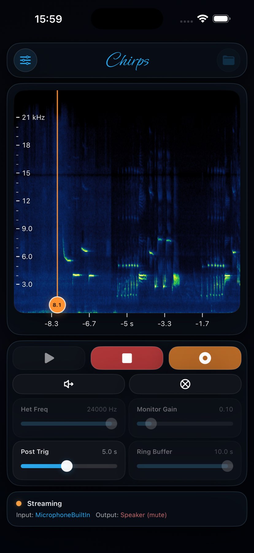 Chirps running on iPhone